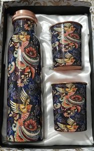 ชุดขวดน้ำทองแดงลายดอกไม้พร้อมฝาปิด ภาชนะใส่เครื่องดื่มพกพาสำหรับเดินทาง - Product Image 4