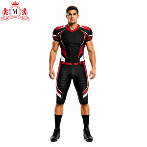Ensemble d'uniformes de football américain pour hommes adultes, noir, rouge, blanc, impression par sublimation, polyester respirant - Product Image 3