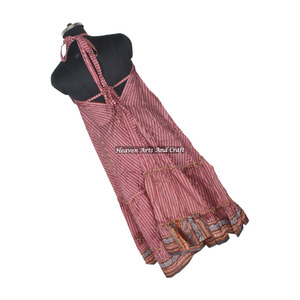 Vestido de Seda Sari Vintage de Diseño Bohemio para Mujer, Vestido de Noche Elegante sin Mangas para Mujer - Product Image 6