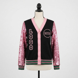 <b>Custom</b> University V Neck Cardigan Sorority Women's Sweater Pink Black Chenille Logo Wool Cashmere Knitted Breathable Striped - Product Image 3