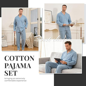 Long Sleeve Men Night Suit Button Front Lapel Collar Long Pants Set Elastic Waist Soft Warm Winter Pajamas - Product Image 4