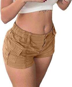 Shorts Cargo Casuales para Mujer, Color Gris, Cintura Elástica Media, con Bolsillos y Botones - Product Image 5