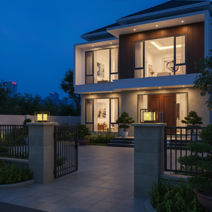 โคมไฟเสาประตู LED ลายดอกไม้เวียดนาม CM Decor สำหรับตกแต่งภายนอกบ้านพักตากอากาศ สวน สีดำ E27 8 นิ้ว IP65 โคมไฟเสาโลหะ AC 220V - Product Image 5