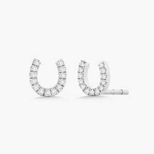 Pendientes de herradura de la suerte, par, con micro pavé de diamantes pequeños, minimalistas, personalizados, de oro macizo de 10K-18K, regalo para fiestas, venta al por mayor - Product Image 3