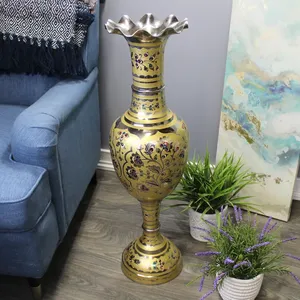 Handmade Brass <b>Tabletop</b> Vase with Traditional Floral Design for Interior Decoration - Product Image 2