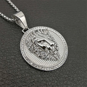 Golden Lion Head Hip Hop Charm <b>Iced</b> <b>Out</b> Bling Pendant Necklace Wild Animal King Charm Gold Silver Cuban Link <b>Chain</b> Mens Jewelry - Product Image 2