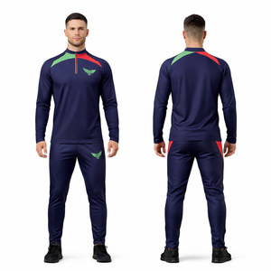 ชุดวอร์มกีฬาผู้ชายสีกรมท่าแบบกำหนดเอง ปี 2026 ชุดออกกำลังกายแบบซิป ¼ ตัว ชุดวิ่งฟิตเนส ชุดออกกำลังกายกลางแจ้ง ชุดกีฬาพร้อมโลโก้สั่งทำ ขายส่ง - Product Image 1