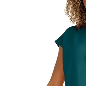 Conjunto de uniforme médico unisex de lona de algodón/spandex color verde azulado con blusa de cuello dividido y manga corta y pantalones para enfermeras de hospital con detección de agujas - Product Image 3