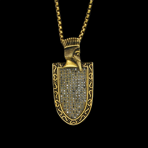 New Arrival Iced Shield Pendant 22K <b>Silver</b> Plated Crystal Rhinestone Micro Insert Hiphop Style Unisex Jewelry From India - Product Image 1