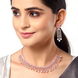 Juego de Joyería Étnica Chapada en Oro, Collar y Aretes con Piedras de Circonio, Diseño Geométrico para Mujer, Boda - Product Image 1