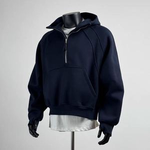 Sudadera con capucha de hombre oversize con media cremallera, color liso, manga raglán, estilo casual - Product Image 1