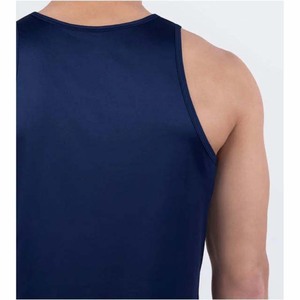 Débardeur sport blanc pour homme avec bordure marine, séchage rapide, tricoté, col rond, sans manches, pour entraînement, fitness et gym - Product Image 4