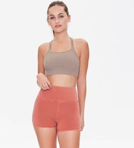 Conjunto Deportivo de Punto para Mujer, Top Corto y Pantalones Cortos por Encima de la Rodilla, Color Sólido, Transpirable, para Gimnasio, Yoga - Product Image 1