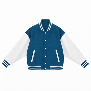 Unisex Quilted Varsity <b>Jacket</b> Blue <b>White</b> Fleece Windproof Streetwear Regular Fit Mandarin Collar Single Button Closure Winter - Product Image 1