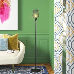 Lámpara de Pie de Metal Dorado de Lujo con Base de Mármol para Vestíbulos de Hotel y Proyectos de Villas - Product Image 1