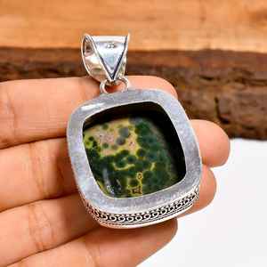 Colgante de Jaspe Oceánico en Plata de Ley 925, Gema Orbicular, Joyería Boho Hecha a Mano, Regalo Único para Mujer - Product Image 2