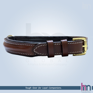 Premium Luxury Cognac Brown Genuine <b>Leather</b> Raised Padded <b>Dog</b> <b>Collar</b> Soft Lining <b>Collar</b> White Contrasting Stitching - Product Image 3