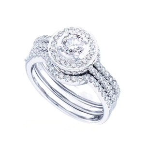 1.20 Ct Real Diamond Engagement <b>Ring</b> with Accents | 14K White <b>Gold</b> Halo Design Double Band Prong <b>Set</b> Bridal <b>Ring</b> Fine Jewelry - Product Image 3