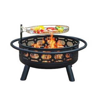 Linea Exports Inc Iron Wood Burning Fire Pit Outdoor Metal Barbecue <b>Grill</b> with Star and Moon Decoration <b>Portable</b> Powder Coated - Product Image 1