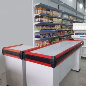 Comptoir de caisse moderne One Tech de 1,8 m, structure métallique thermolaquée, plateau en acier inoxydable, comptoir de caisse pour magasin de détail - Product Image 1