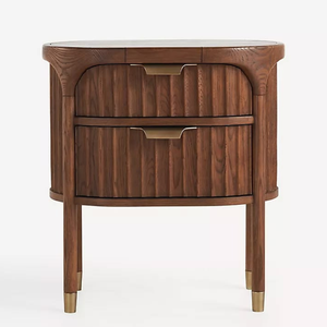 Modern Luxury Solid Teak Wood Bedside <b>Cabinet</b> with Double Drawer <b>Storage</b> - Product Image 1