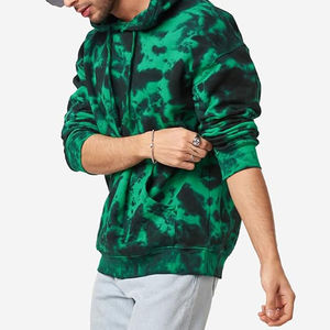 Sudadera con Capucha Tie-Dye para Hombre de Alta Calidad, Verde y Negro, Corte Regular, Algodón French Terry, Informal, para Otoño, con Bolsillos - Product Image 3