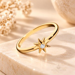 Bague Moissanite Étoile Scintillante, Bague Solitaire Étoile du Nord Céleste, Bijoux Cosmiques Délicats en Or, Fabricant de Bijoux Personnalisés en Gros - Product Image 3