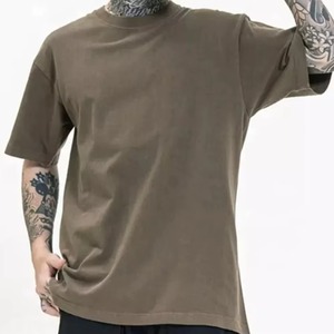 T-shirt décontracté pour homme, coupe ample, couleur unie, manches courtes, col rond, 100% coton, tricoté, teinture unie - Product Image 1
