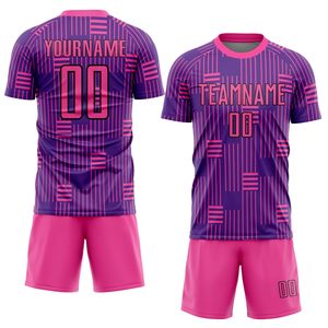 เสื้อฟุตบอลซับลิเมชั่นแบบกำหนดเองสำหรับผู้ชาย สีม่วงชมพูลายทาง คอกลม แขนสั้น ระบายเหงื่อได้ดี ชุดทีมฟุตบอล - Product Image 2