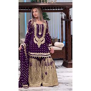 Ensemble Plazzo & Dupatta pour femmes de créateur Top lourd en fausse georgette Look élégant de tenue de soirée - Product Image 6