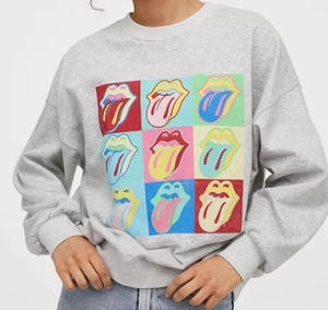 Sweat-shirt oversize pour femme à col rond avec imprimé langue coloré, 100 % coton tricoté respirant, style automne, logo frontal - Product Image 1