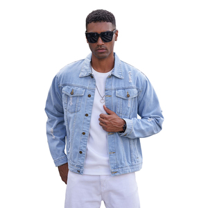 Customized Denim Jeans Jacket <b>Button</b> Closure Sky Blue Color Fashionable Casual Fit Street Type Denim Jacket With OEM Service - Product Image 1