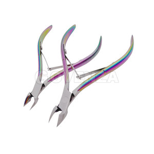Coupe-cuticules incurvé de haute qualité à trois couleurs, 16 dents, double ressort, arc-en-ciel, or, argent, D501, outil de manucure - Product Image 2