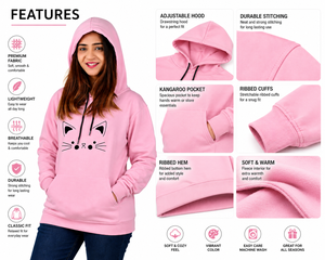 Sudadera con Capucha de Cara de Gato Rosa, Unisex, Informal, de Forro Polar, Talla Grande, Largo Regular, Diseño de Dibujos Animados con Estampado Frontal - Product Image 5