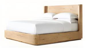 Natural Blond Teak Wood <b>Bed</b> <b>Frame</b> Modern <b>Platform</b> <b>Bed</b> with Curved Wingback Headboard - Product Image 2