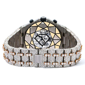 Men Lab Diamond Iced Fully <b>Set</b> Stainless Steel Quartz <b>Square</b> Case 46mm Push Button Hidden Clasp Luxury Wrist Watch - Product Image 2