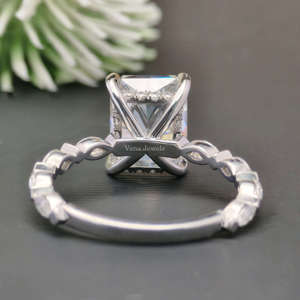 Halo oculto 4,74 TCW corte esmeralda Moissanite anillo de compromiso 14K oro blanco sólido Marquesa piedra lateral regalo de aniversario de boda - Product Image 4