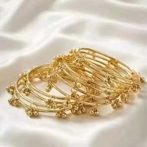 2026 Hot Selling 8 Pieces Set Golden Stainless Steel Trendy Ghungroo Kashmiri Jhumki Shining <b>Bangles</b> Bridal Wedding Party Wear - Product Image 6