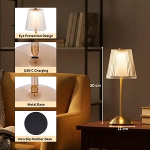 Rechargeable LED Table <b>Lamp</b> 2000mAh Battery Step less Dimming 3 Colour <b>Touch</b> Control USB-C Metal Glass Bedside <b>Lamp</b> for Home Bed - Product Image 3