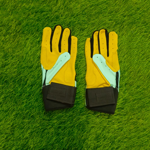 Yellow Breathable Leather Batting Gloves with <b>Hook</b> And Loop Closure for Training Unisex Adults - Product Image 6