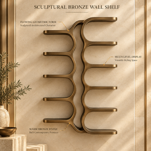 Estante de Pared Escultural de Bronce |    Expositor Geométrico Entrelazado de Múltiples Niveles, Almacenamiento Decorativo, Acento Interior Moderno y de Lujo - Product Image 2