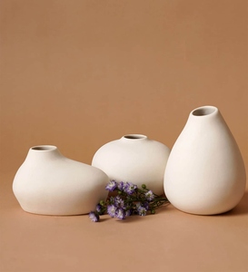 Minimalist Ceramic <b>Vase</b> <b>Set</b> Matte White Irregular Shape Handmade Tabletop Decor 4-8 Inches - Product Image 3