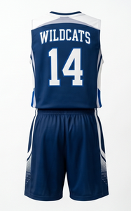 Ensemble de maillot de basket-ball pour hommes, bleu marine, sublimé, col en V, sans manches, short à cordon de serrage, évacuation de l'humidité, coupe athlétique - Product Image 3