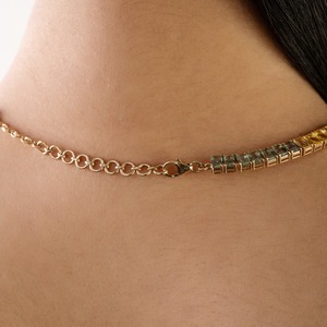 925 Silver Bezel Set Lab Created Emerald Cut Colorful Gemstone <b>Graduated</b> Women's Tennis Chain <b>Necklace</b> for for Ladies - Product Image 5