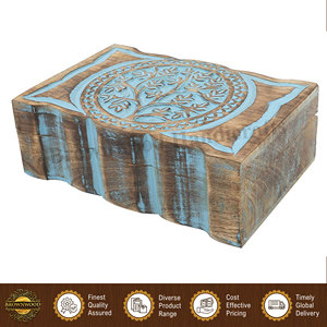 Caja de madera de mango maciza tallada a mano, 100% natural, con un diseño llamativo de color azul quemado, de primera calidad, procedente de la India. - Product Image 4