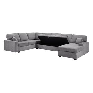 Divano Sezionale Samara 137" con Chaise Longue a Destra, in Ciniglia Grigia, con Vano Contenitore Sottoseduta e Cuscini Decorativi per Soggiorno - Product Image 5