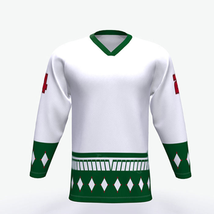 Maillot de hockey sur glace personnalisé pour homme, col en V, manches longues, motif géométrique, polyester respirant, coupe régulière pour adulte - Product Image 1