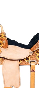 Selle occidentale florale de tournesol Course durable Équipement de cheval anglais Cuir véritable Tambour teint Produits doux de l'Inde - Product Image 5