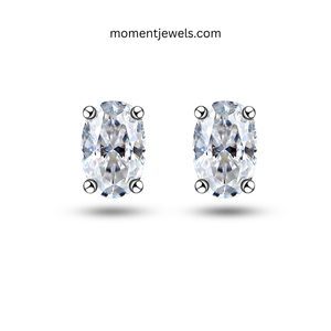 Elegant Oval Moissanite <b>Stud</b> Earrings Luxury Rhodium Plated 925 Sterling <b>Silver</b> Ear <b>Studs</b> Claw Setting Gemstone Inlay Women - Product Image 1