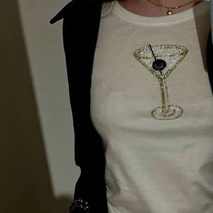 100% Combed Cotton Cute Luxury Hand-Embellished Breathable Summer Canvas Sports Style Party T-Shirt Crystal Bead <b>Patchwork</b> - Product Image 3